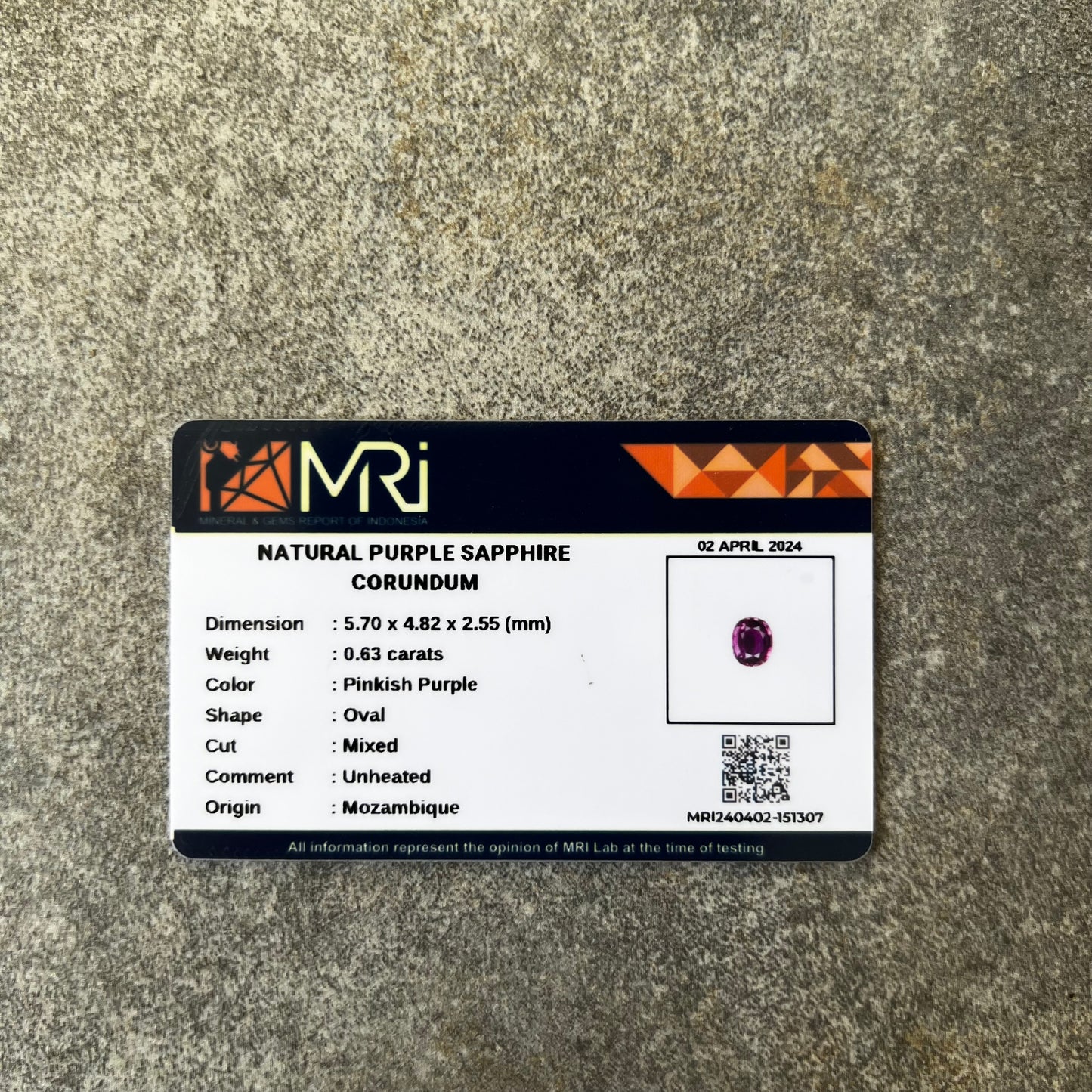 Unheated Natural Purple Sapphire - 0.63 carat