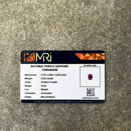 Unheated Natural Purple Sapphire - 0.63 carat