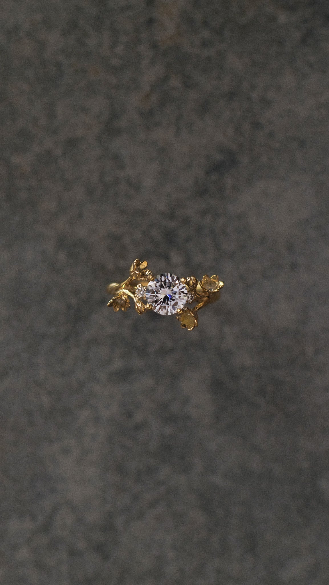 Tuberose Solitaire Ring with Round Stone in 18K Gold