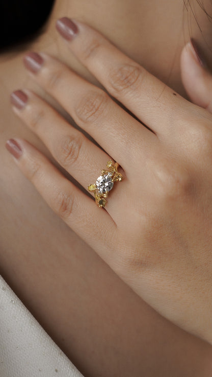 Tuberose Solitaire Ring with Round Stone in 18K Gold